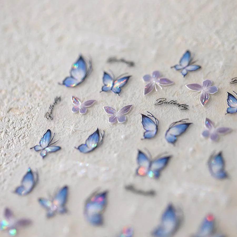 Blue Butterfly Nail Art Stickers Adhesive Slider Butterfly Wing Sticker Decals M320