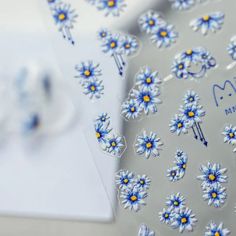 Blue Daisy Flower Nail Art Stickers Floral Adhesive Sticker Decals MN100F