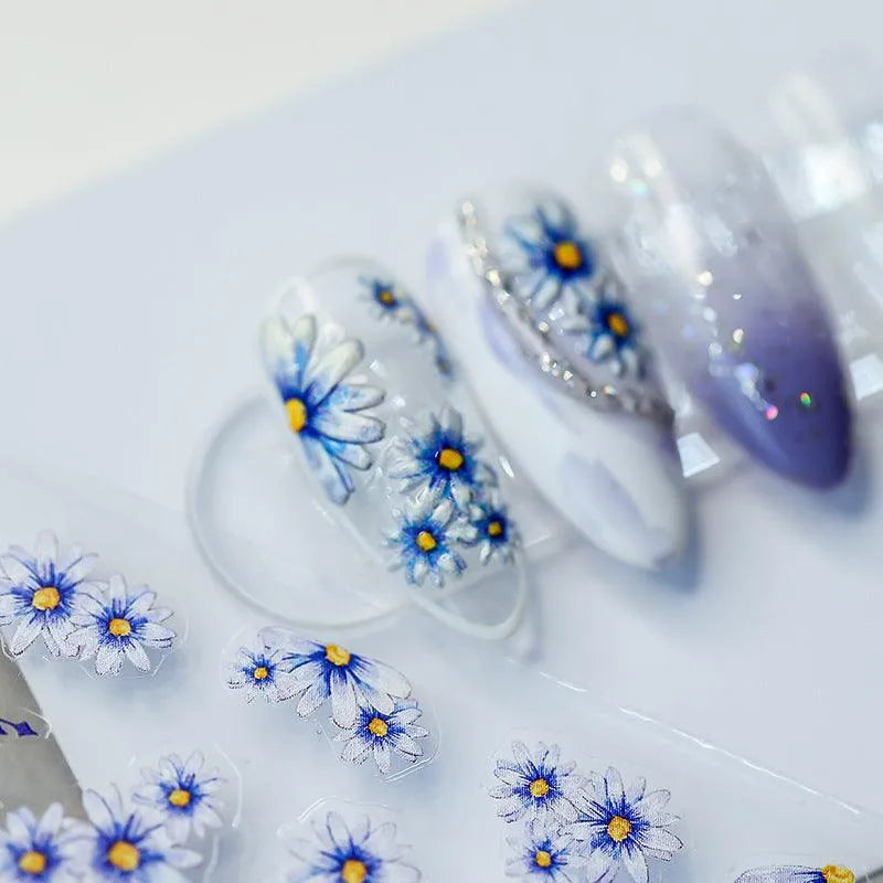 Blue Daisy Flower Nail Art Stickers Floral Adhesive Sticker Decals MN100F