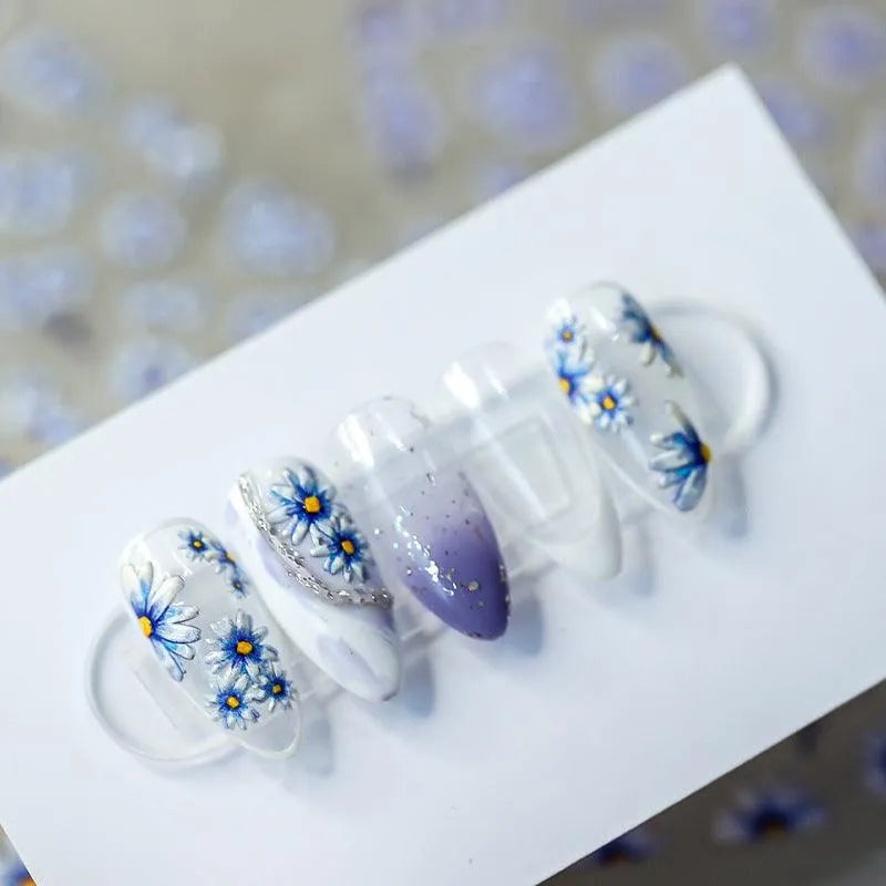 Blue Daisy Flower Nail Art Stickers Floral Adhesive Sticker Decals MN100F