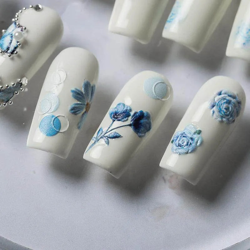 Blue Flower Butterfly Nail Art Stickers Adhesive Slider Sticker Decals TS2444