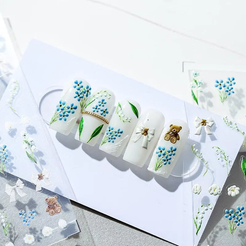 Blue Flowers Nail Art Stickers 3D Adhesive Canterbury Bell Flower Sticker Decals TS1275