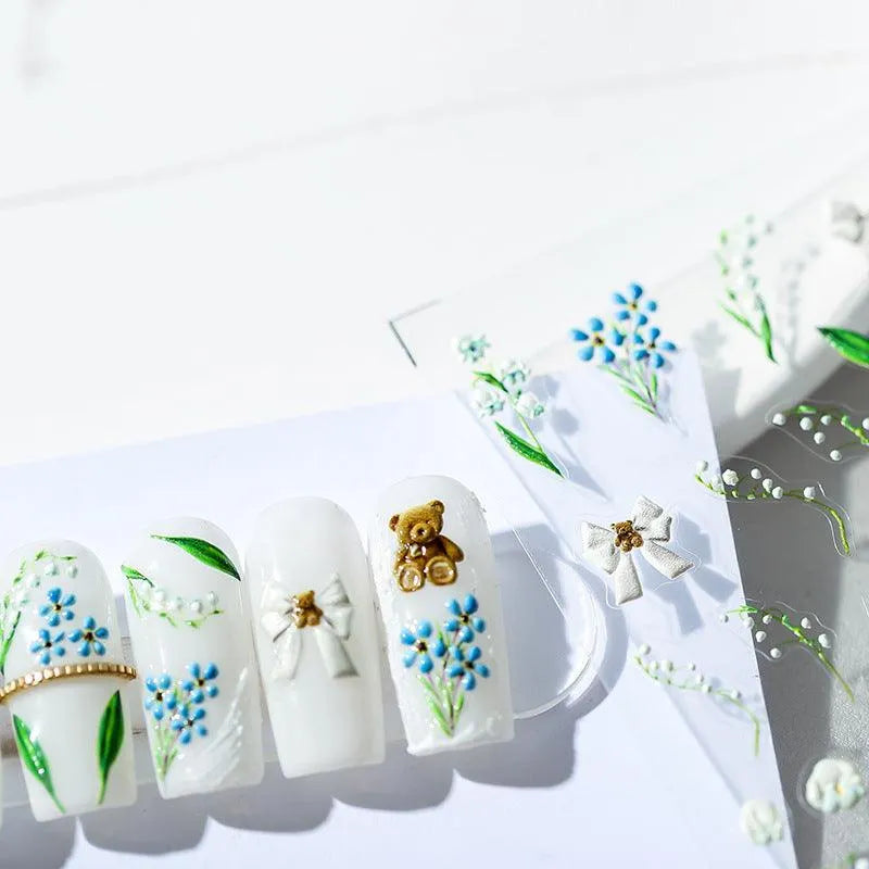 Blue Flowers Nail Art Stickers 3D Adhesive Canterbury Bell Flower Sticker Decals TS1275
