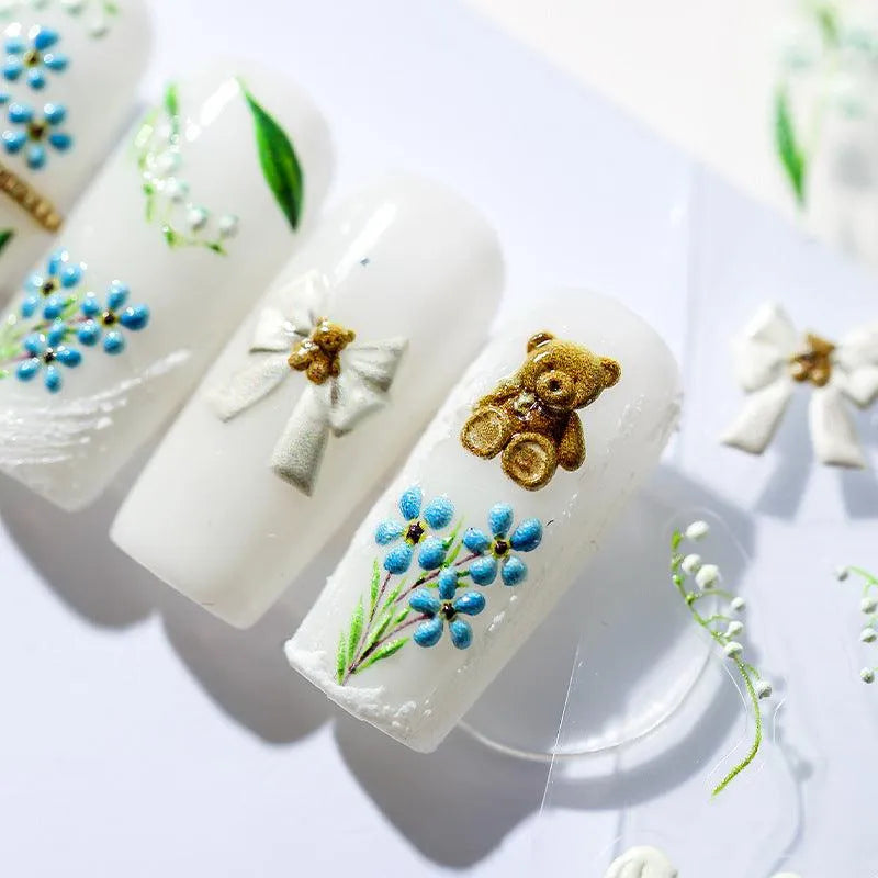 Blue Flowers Nail Art Stickers 3D Adhesive Canterbury Bell Flower Sticker Decals TS1275