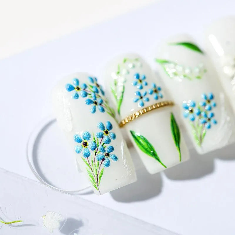 Blue Flowers Nail Art Stickers 3D Adhesive Canterbury Bell Flower Sticker Decals TS1275