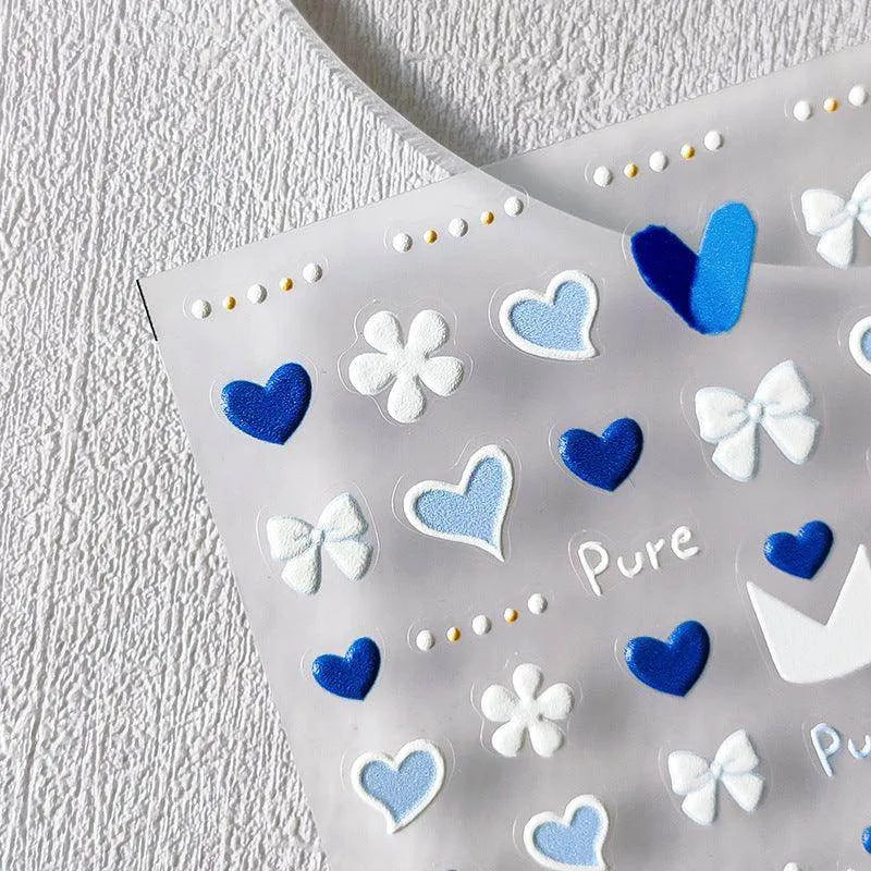 Blue Heart Nail Art Stickers Adhesive Slider Bow Love Hearts Sticker Decals TS2417