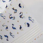 Blue Marble Design Nail Art Stickers Gold Lines Adhesive Sticker Decals M205