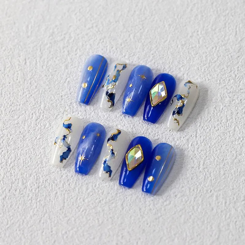 Blue Marble Design Nail Art Stickers Gold Lines Adhesive Sticker Decals M205