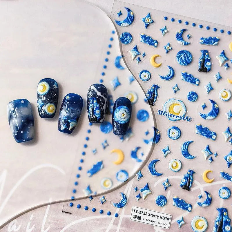 Blue Planet Nail Art Stickers Adhesive Slider Starry Night Sticker Decals TS2721