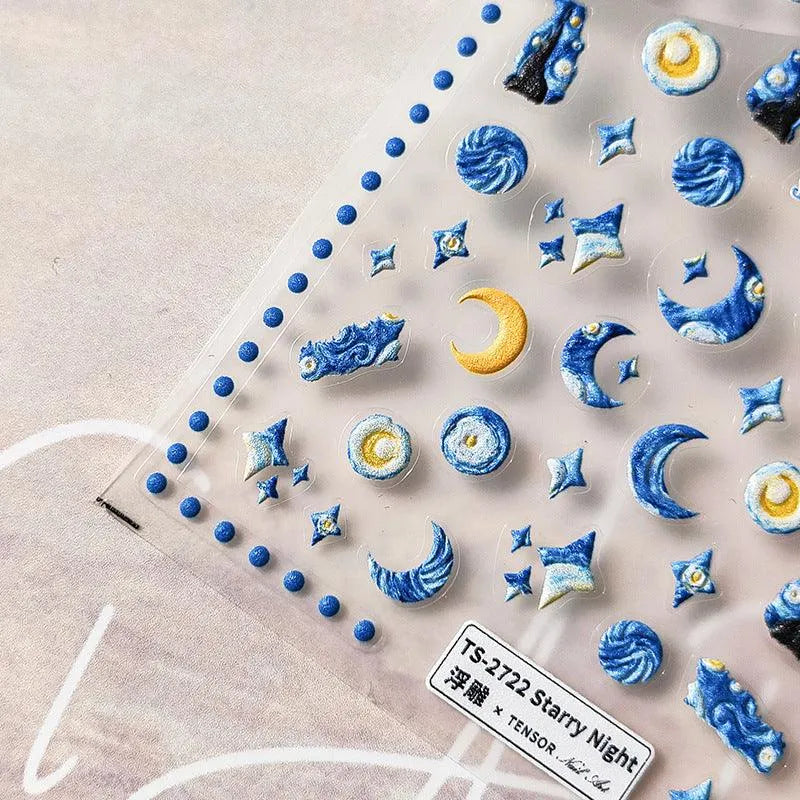 Blue Planet Nail Art Stickers Adhesive Slider Starry Night Sticker Decals TS2721
