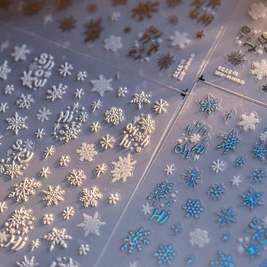 Blue Snowflake Nail Art Stickers Adhesive Embossed Winter Snow Sticker Decals to3734