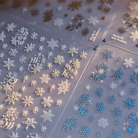 Blue Snowflake Nail Art Stickers Adhesive Embossed Winter Snow Sticker Decals to3734
