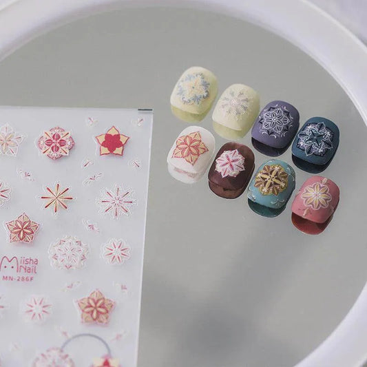 Bohemia Style Nail Art Stickers Adhesive Sliders Floral Embossed Sticker Decals