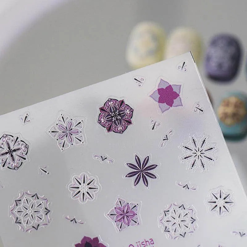 Bohemia Style Nail Art Stickers Adhesive Sliders Floral Embossed Sticker Decals