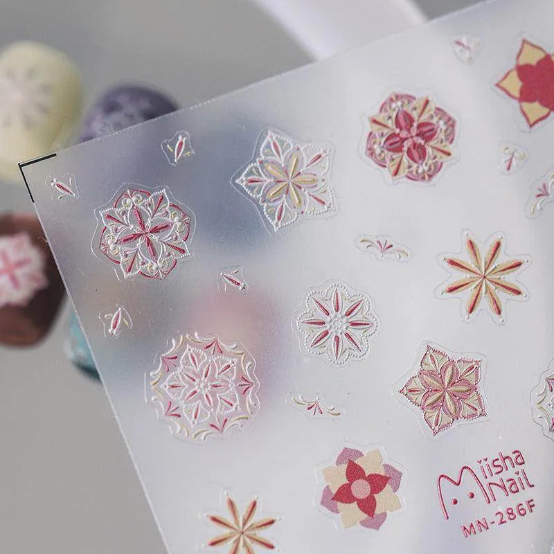 Bohemia Style Nail Art Stickers Adhesive Sliders Floral Embossed Sticker Decals