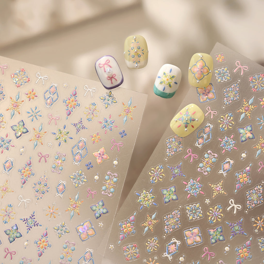 Bohemian 3D Nail Stickers Pastel Floral Decals 1082