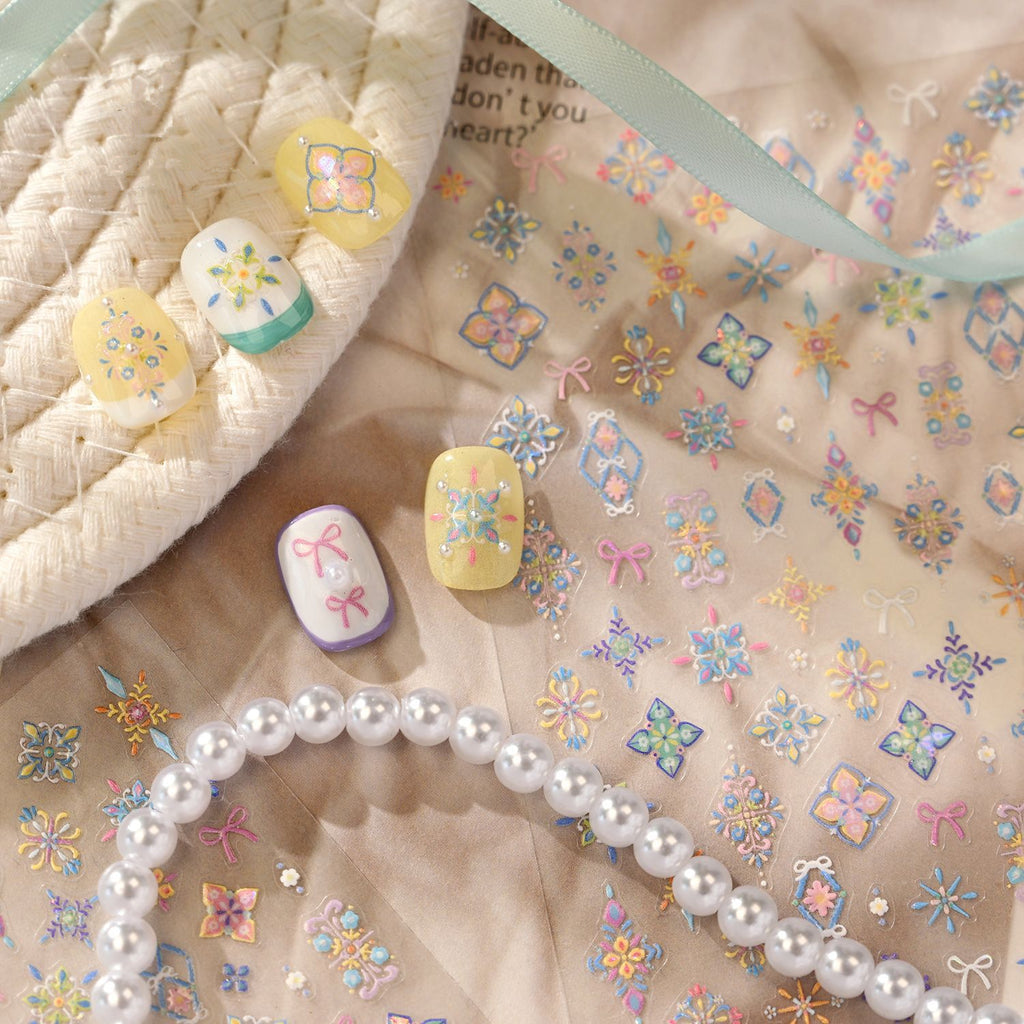Bohemian 3D Nail Stickers Pastel Floral Decals 1082