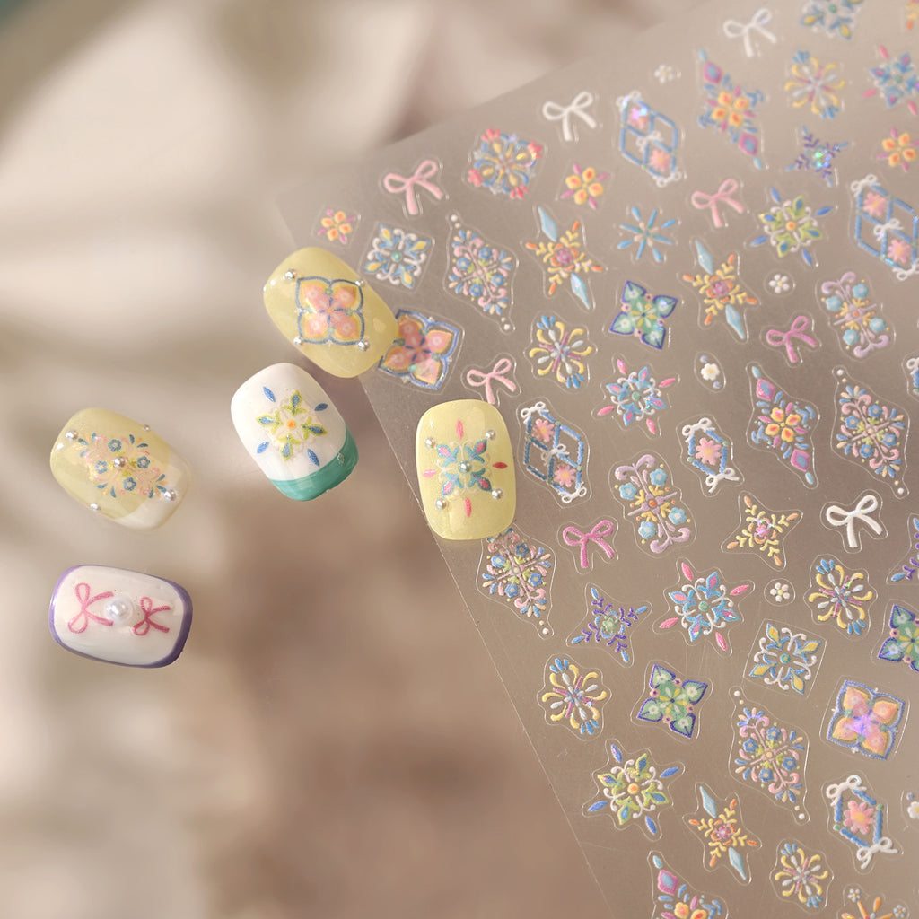 Bohemian 3D Nail Stickers Pastel Floral Decals 1082