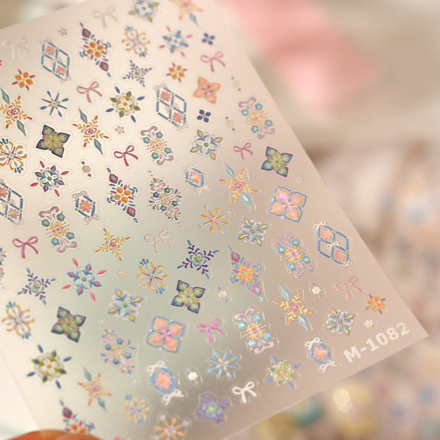 Bohemian 3D Nail Stickers Pastel Floral Decals 1082