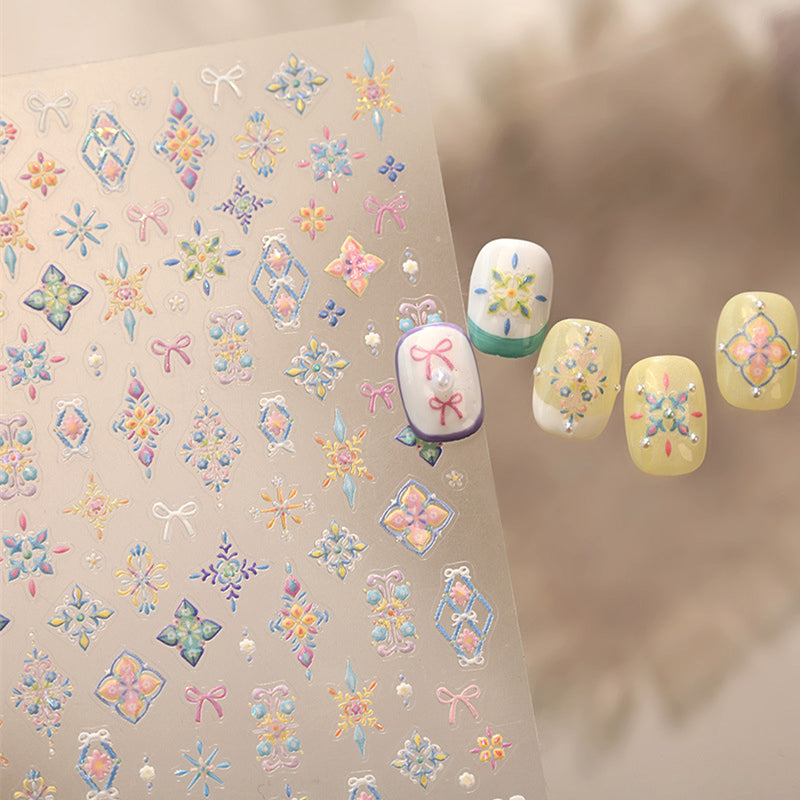 Bohemian 3D Nail Stickers Pastel Floral Decals 1082