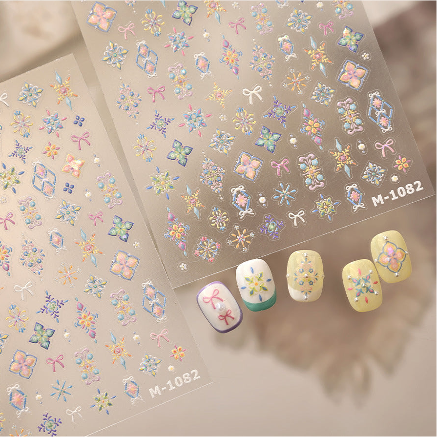 Bohemian 3D Nail Stickers Pastel Floral Decals 1082