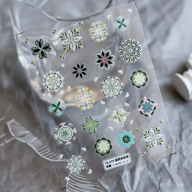 Bohemian Style Nail Art Stickers Adhesive Embossed Sticker Decals 