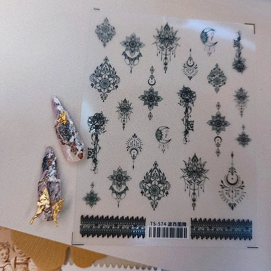Bohemian Style Nail Art Stickers Adhesive Embossed Sticker Decals 