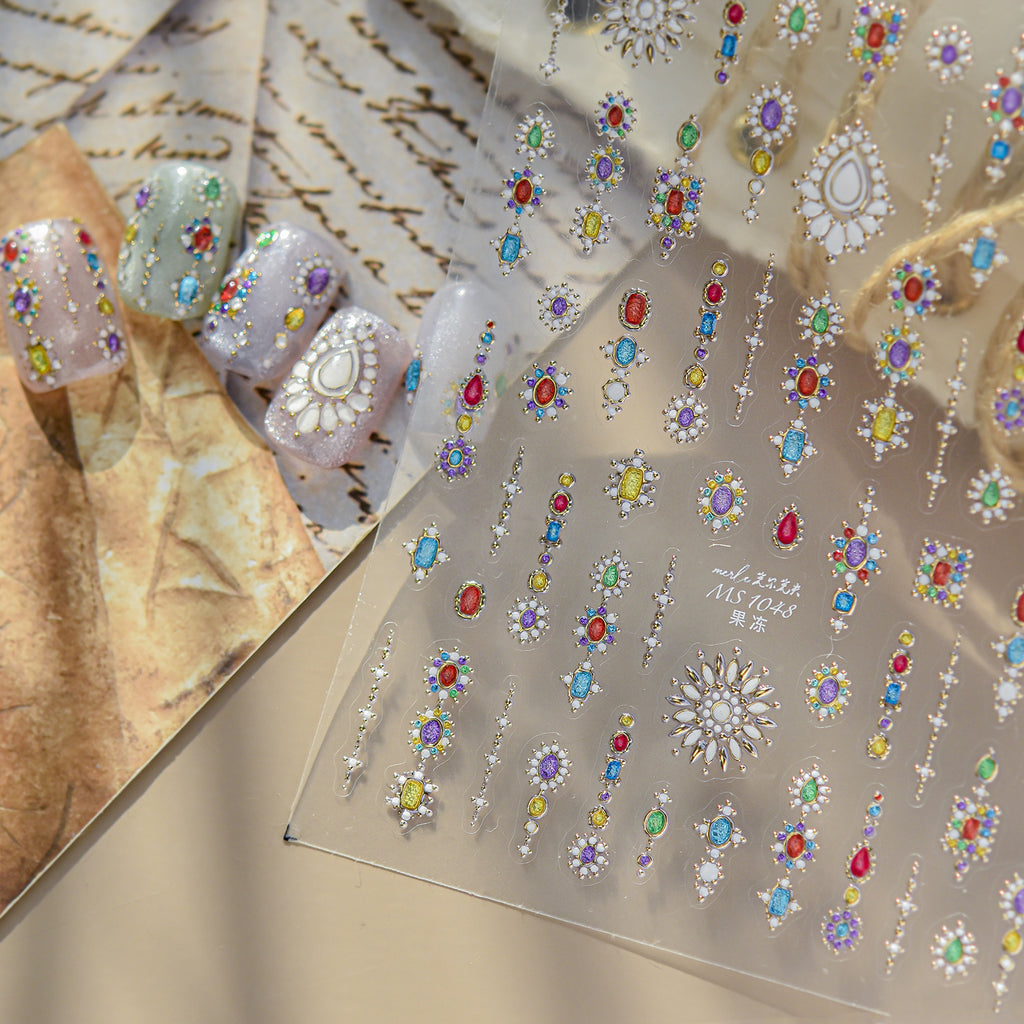 Boho 3D Gemstone & Pearl Nail Stickers 1048