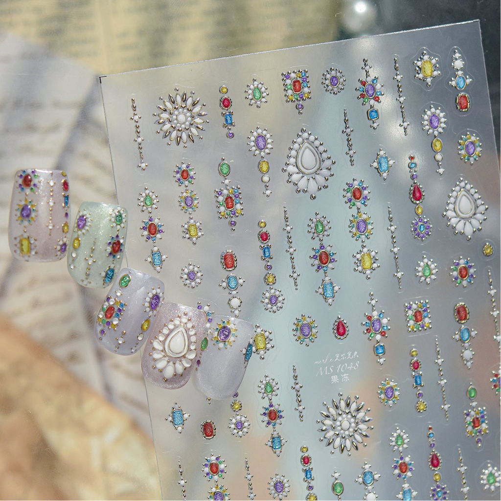 Boho 3D Gemstone & Pearl Nail Stickers 1048
