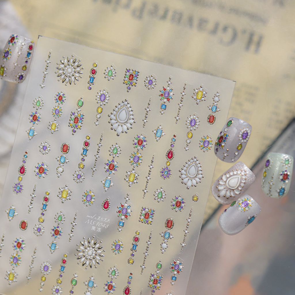 Boho 3D Gemstone & Pearl Nail Stickers 1048