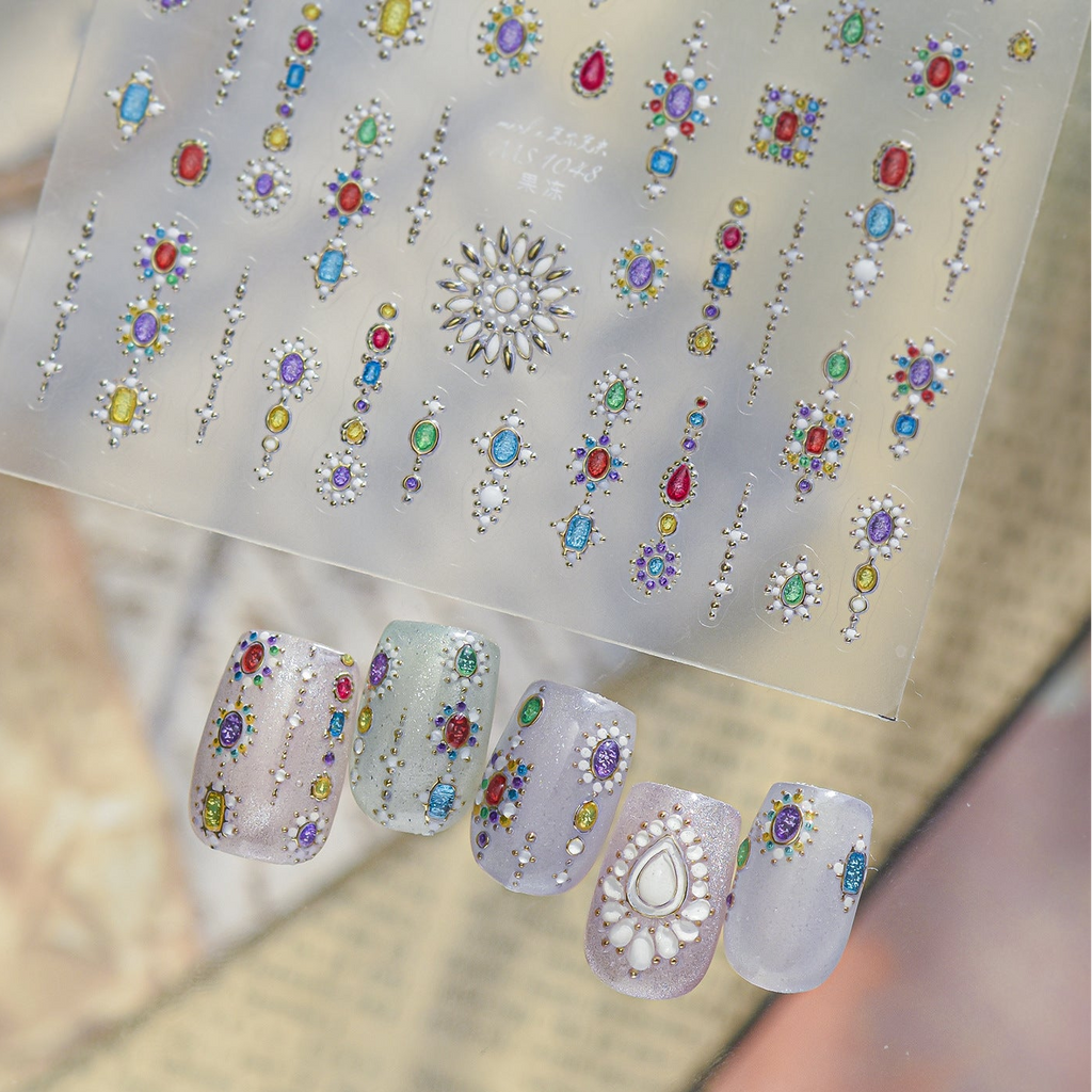 Boho 3D Gemstone & Pearl Nail Stickers 1048