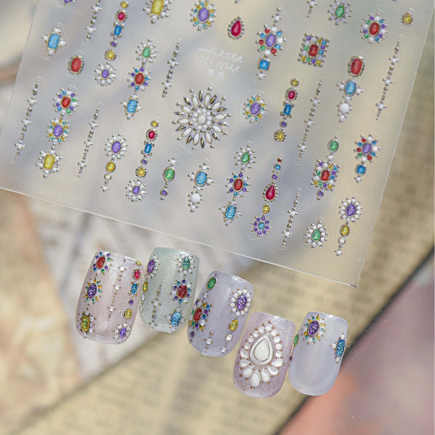 Boho 3D Gemstone & Pearl Nail Stickers 1048
