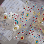 Boho Gemstone Nail Stickers -  Vintage Floral Decals 6185