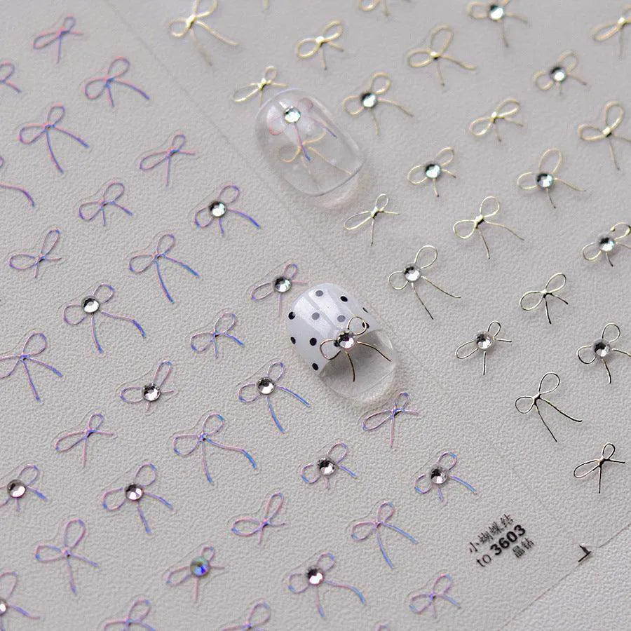Bow Design Nail Art Stickers Adhesive Embossed Pink Bow Sticker Decals 