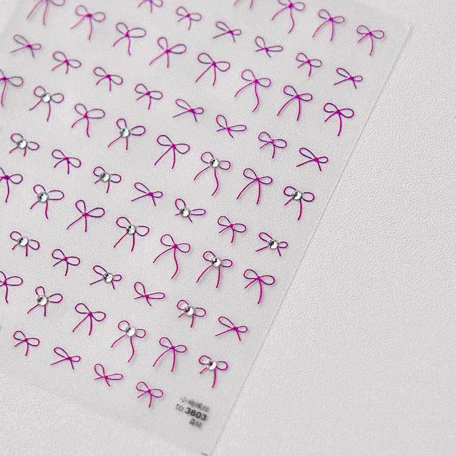 Bow Design Nail Art Stickers Adhesive Embossed Pink Bow Sticker Decals 