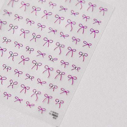 Bow Design Nail Art Stickers Adhesive Embossed Pink Bow Sticker Decals 