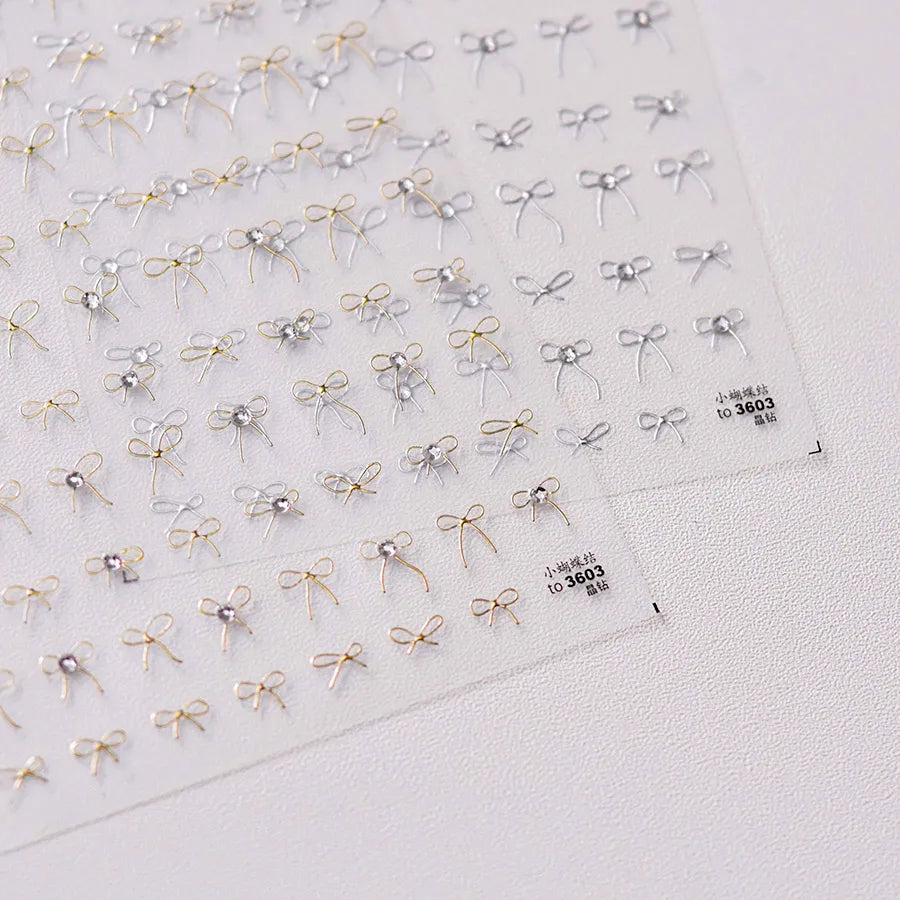 Bow Design Nail Art Stickers Adhesive Embossed Pink Bow Sticker Decals 