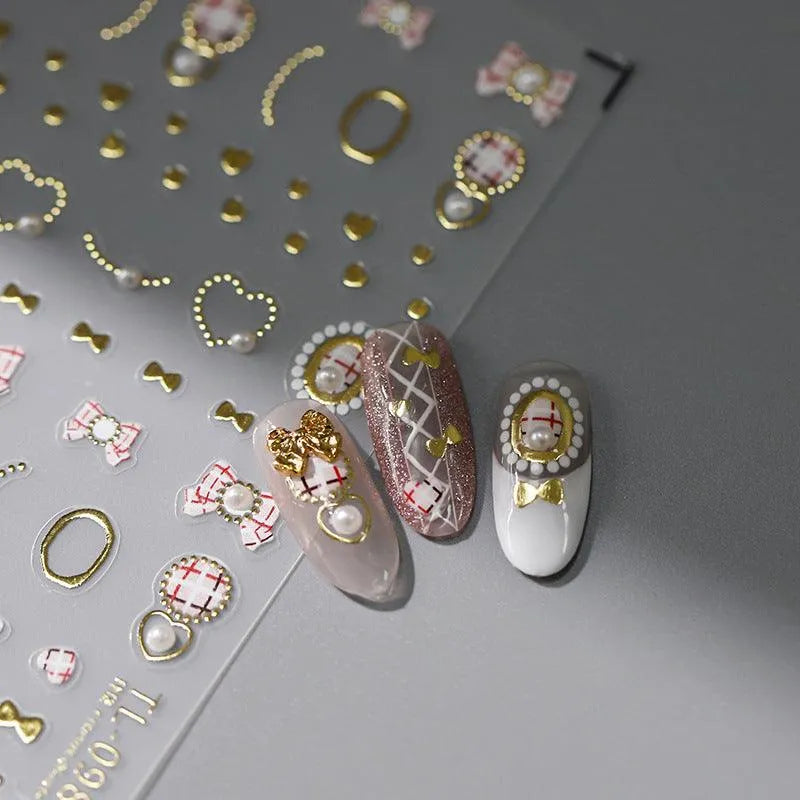 Bow Heart Shape Nail Art Stickers 3D Adhesive Slider Bow Tie Sticker Decals TL098