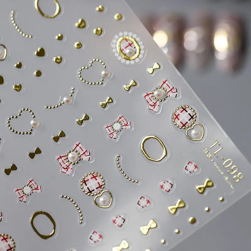 Bow Heart Shape Nail Art Stickers 3D Adhesive Slider Bow Tie Sticker Decals TL098
