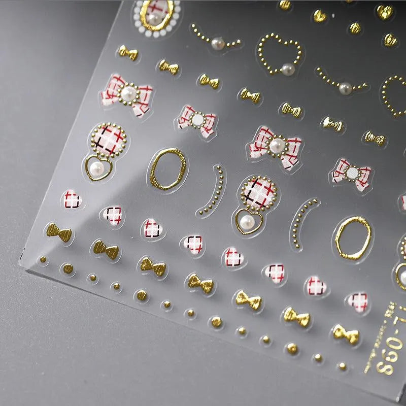 Bow Heart Shape Nail Art Stickers 3D Adhesive Slider Bow Tie Sticker Decals TL098