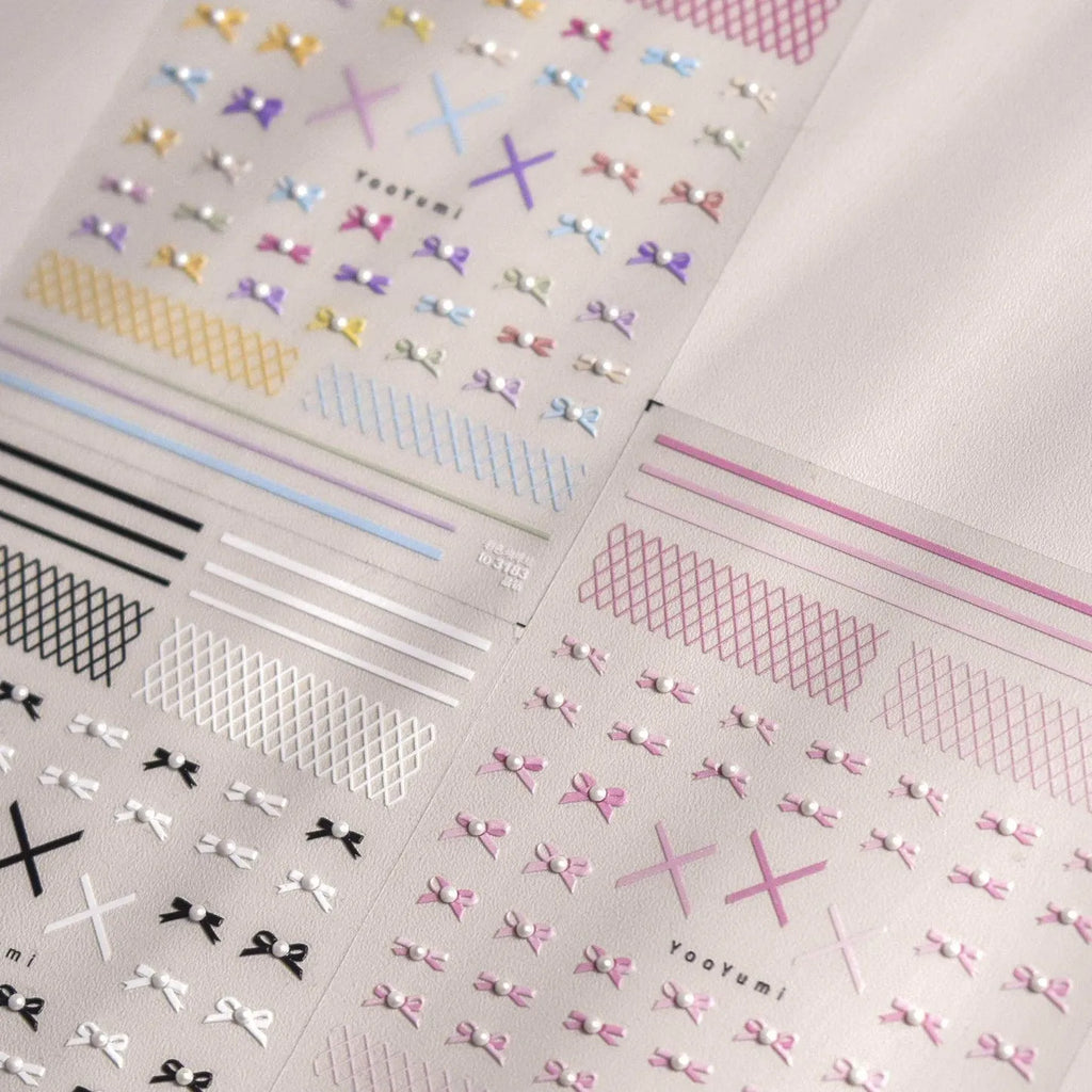 Bow Lace Peals Nail Art Stickers Colorful Bows Tie Adhesive Embossed Sticker Decals 
