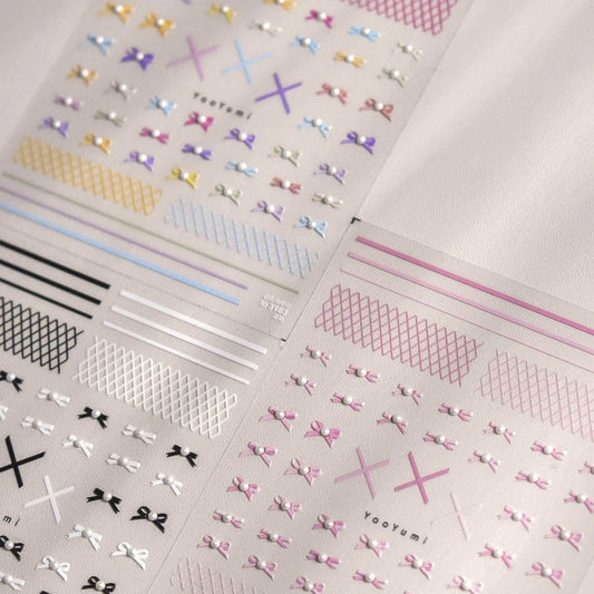 Bow Lace Peals Nail Art Stickers Colorful Bows Tie Adhesive Embossed Sticker Decals 