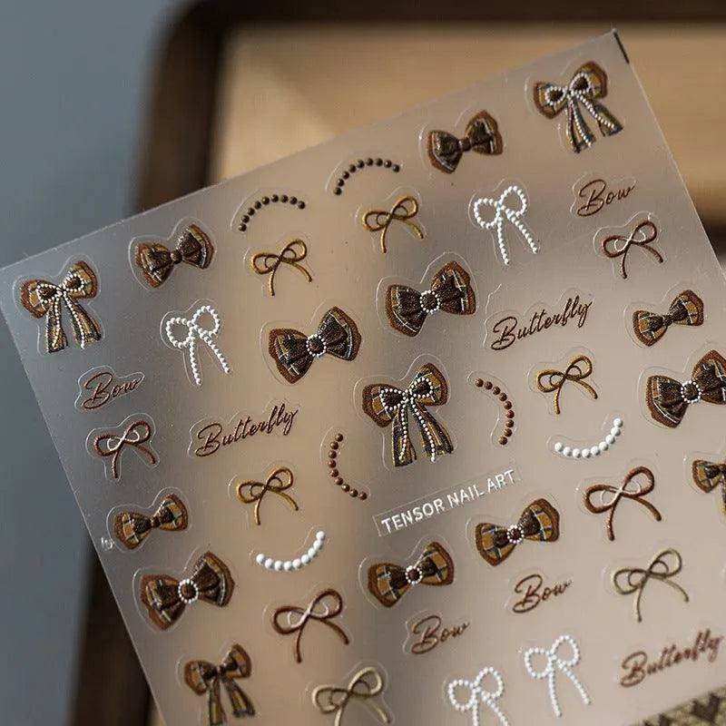 Bow Nail Art Stickers 5D Adhesive Slider Chocolate Bow Knot Sticker Decals TS3475