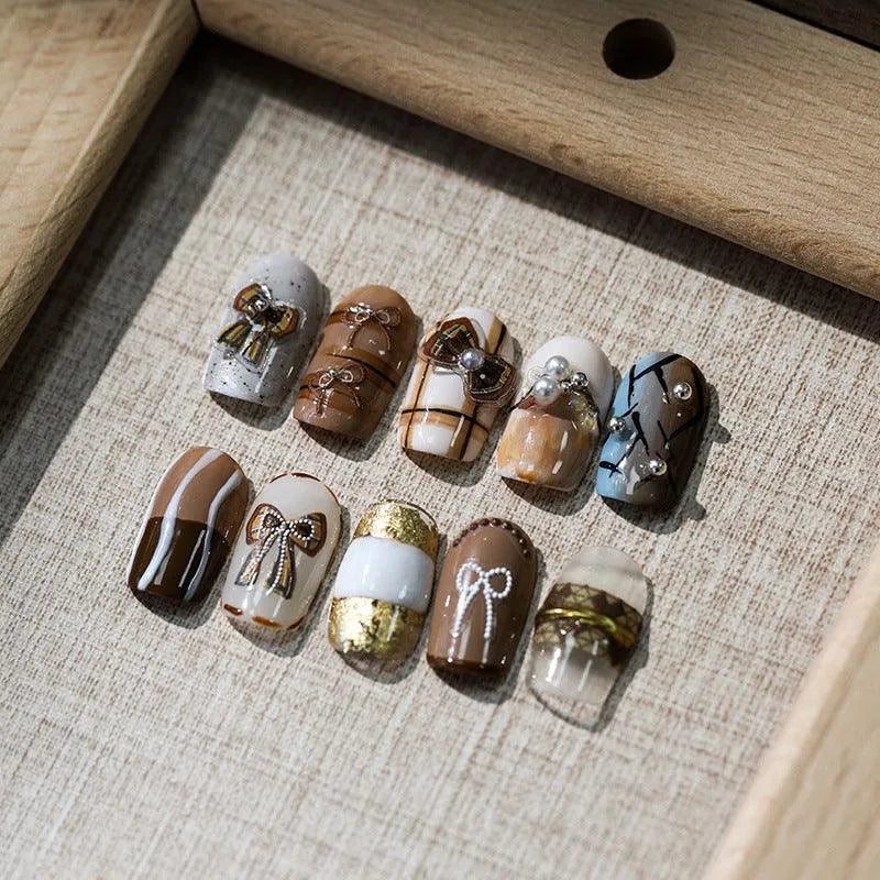 Bow Nail Art Stickers 5D Adhesive Slider Chocolate Bow Knot Sticker Decals TS3475