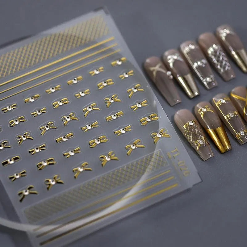 Bow Nail Art Stickers Adhesive Sliders Gold Silver Bows Sticker Decals TL026