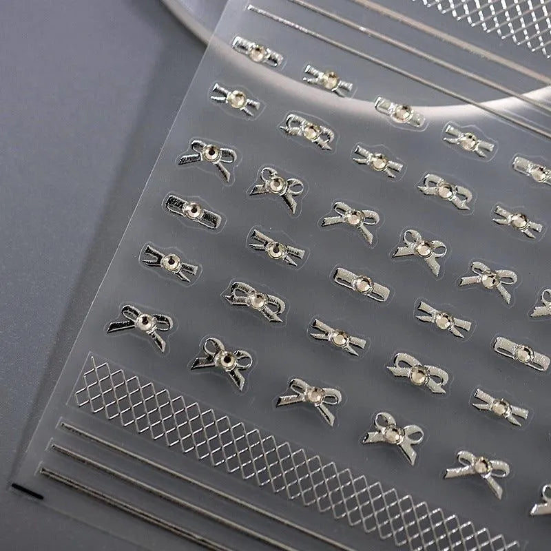 Bow Nail Art Stickers Adhesive Sliders Gold Silver Bows Sticker Decals TL026