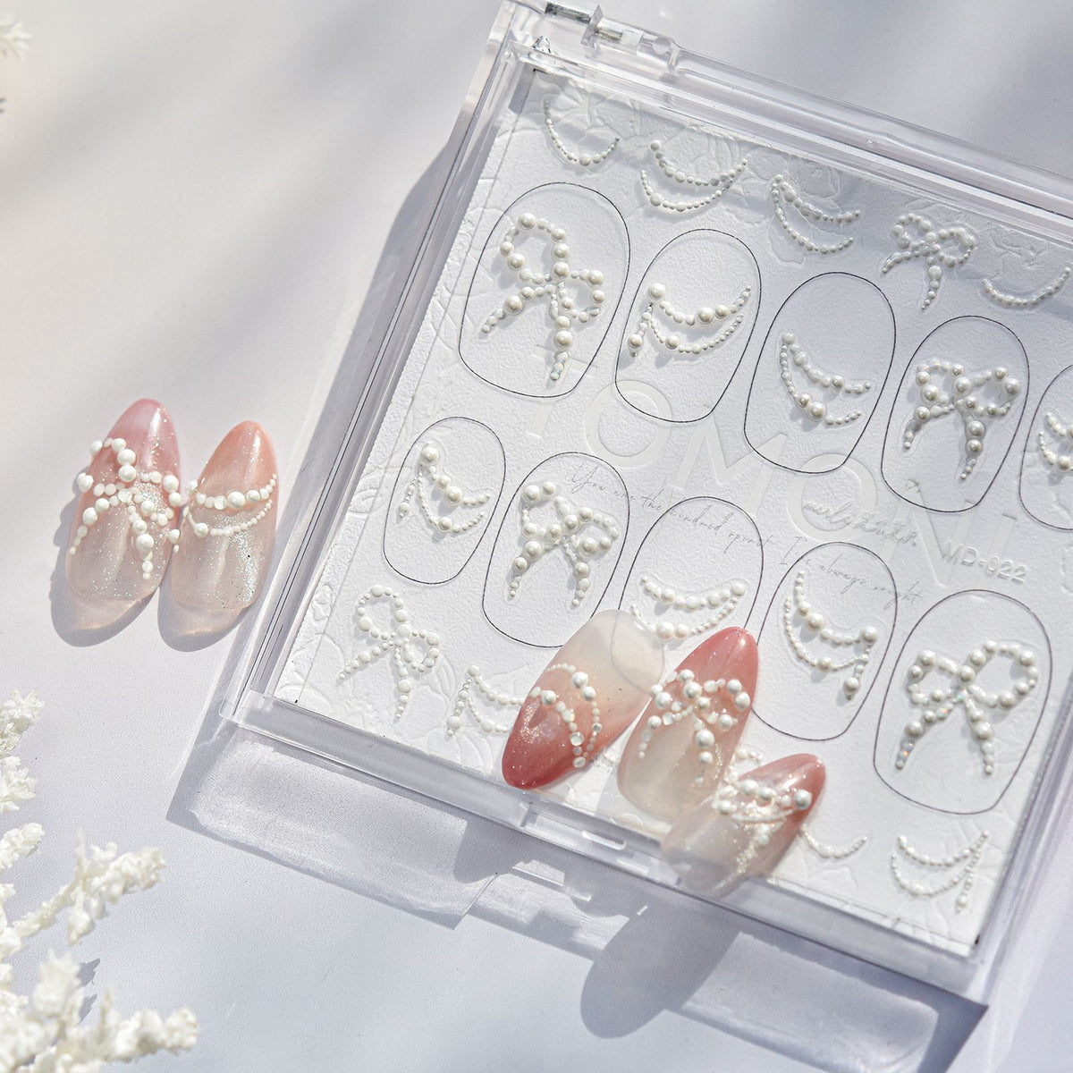 Bow Pearl Nail Stickers – Pre-Arranged Self-Adhesive Nail Gems MD022