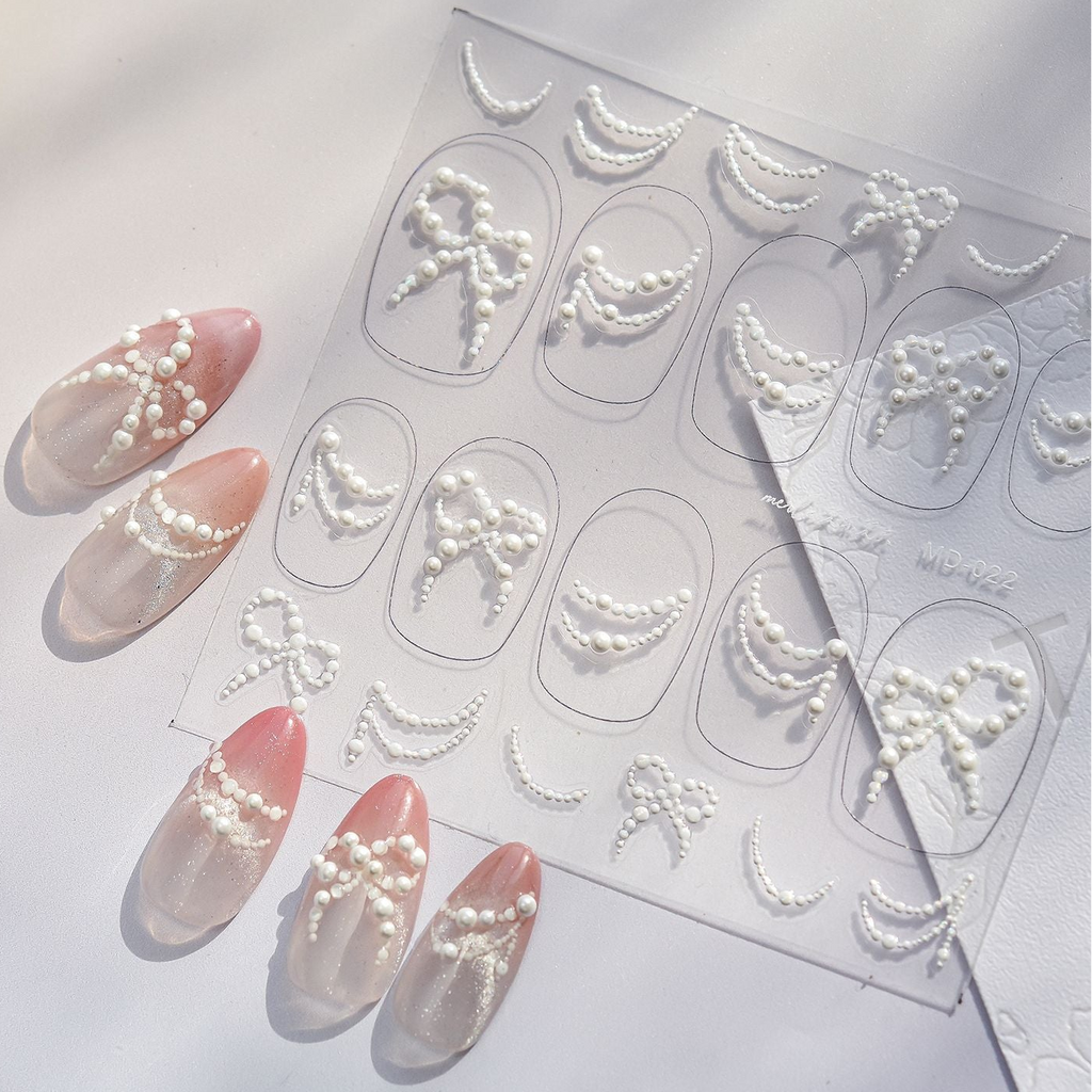 Bow Pearl Nail Stickers – Pre-Arranged Self-Adhesive Nail Gems MD022
