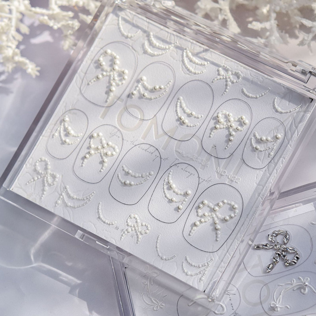 Bow Pearl Nail Stickers – Pre-Arranged Self-Adhesive Nail Gems MD022