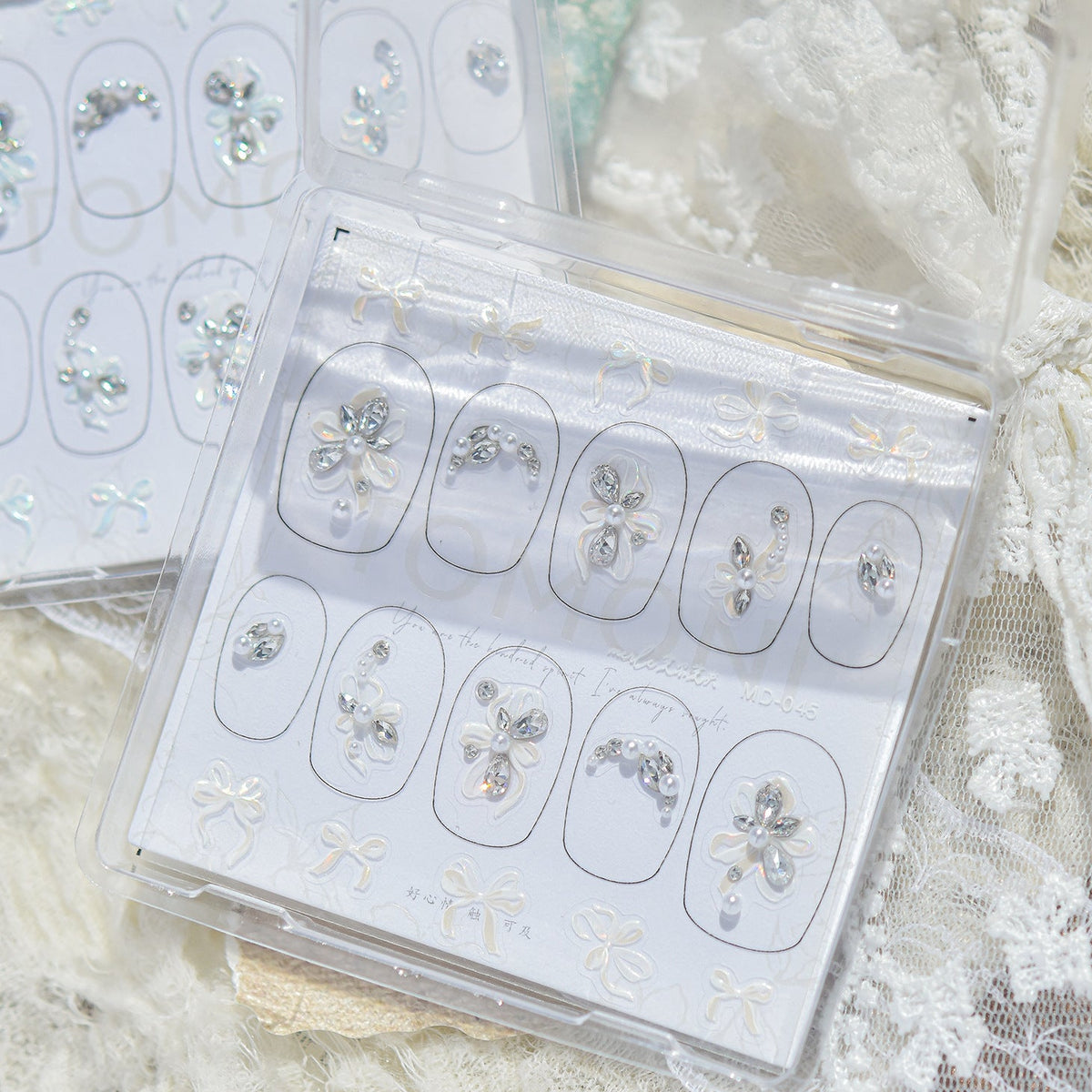 Bow Pearl Rhinestone Nail Stickers – Pre-Arranged Self-Adhesive Nail Gems MD045/046/047